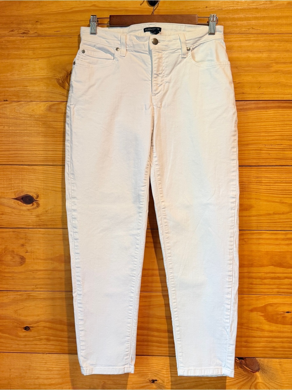 Eileen Fisher Garment Dyed Organic Cotton Tapered Denim Jeans White 4 26” Length
